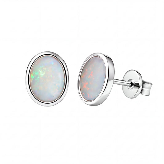 Light Opal Earrings In 925 Sterling Silver - Multicolour - Australian Opal Cutters and Pearl Divers