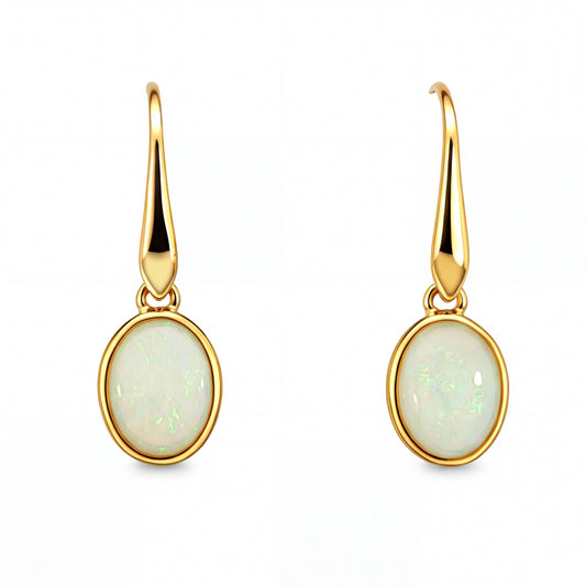 Light Opal Earring in 9K Yellow Gold - Australian Opal Cutters and Pearl Divers