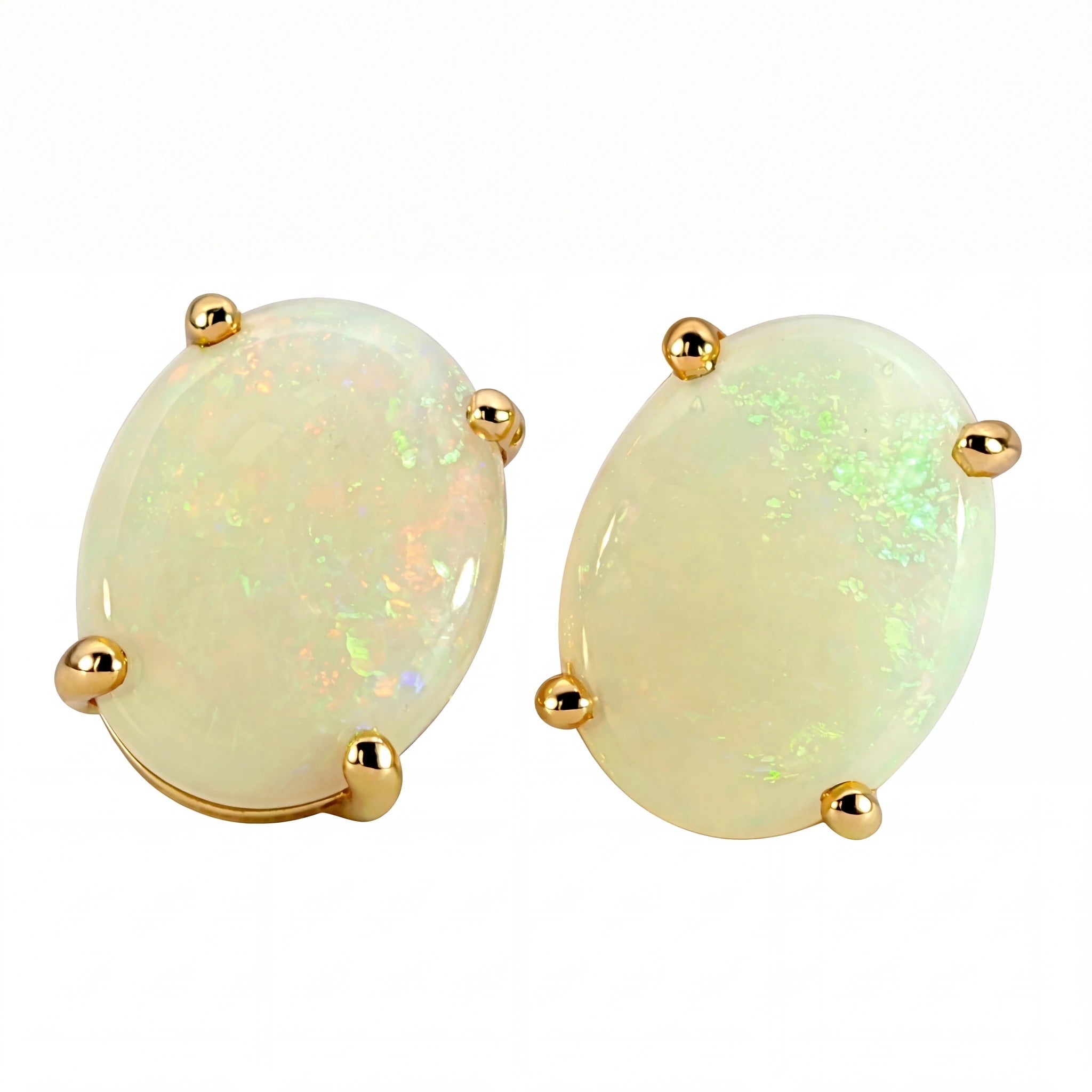 Light Opal Earring in 9K Yellow Gold - Multicolour - Australian Opal Cutters and Pearl Divers