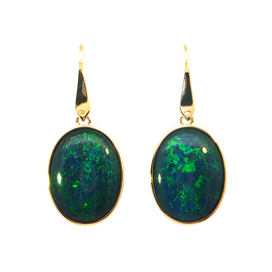 Triplet Opal Earrings in 9K Yellow Gold - Green and Blue