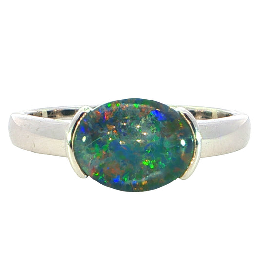 Triplet Opal Ring set in 925 Sterling Silver - Multicolour