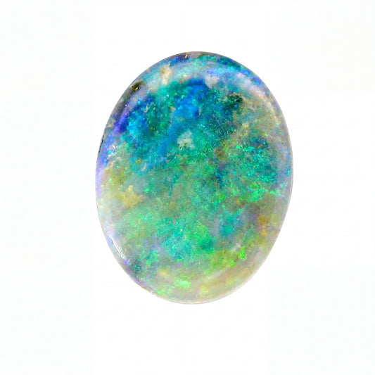 Multicoloured opal stone on a white background