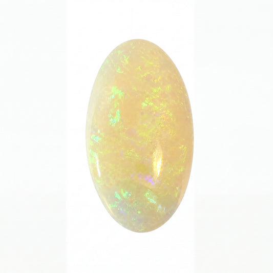 Opal stone with multicoloured play of light on a white background