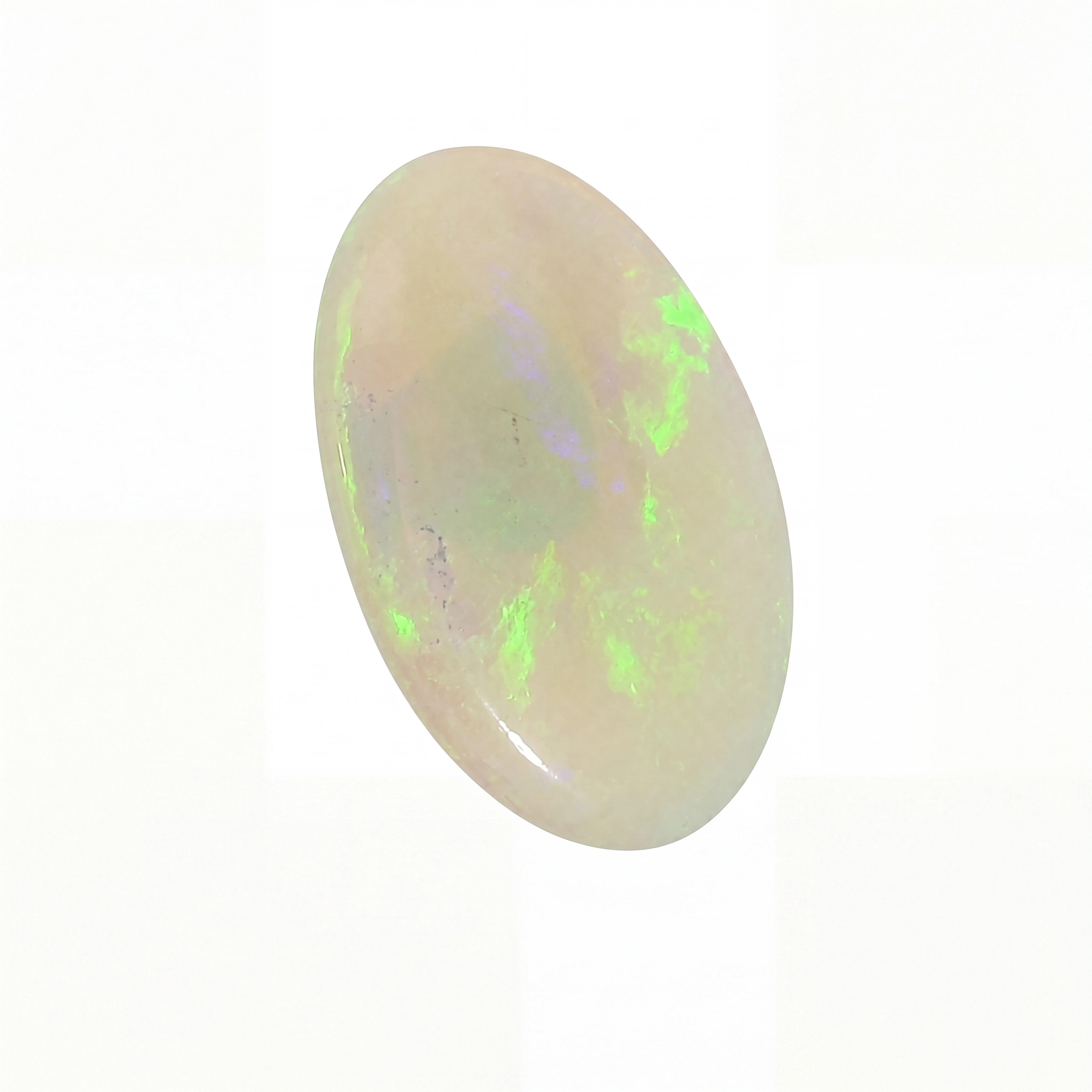 Opal stone with green and white colours on a white background