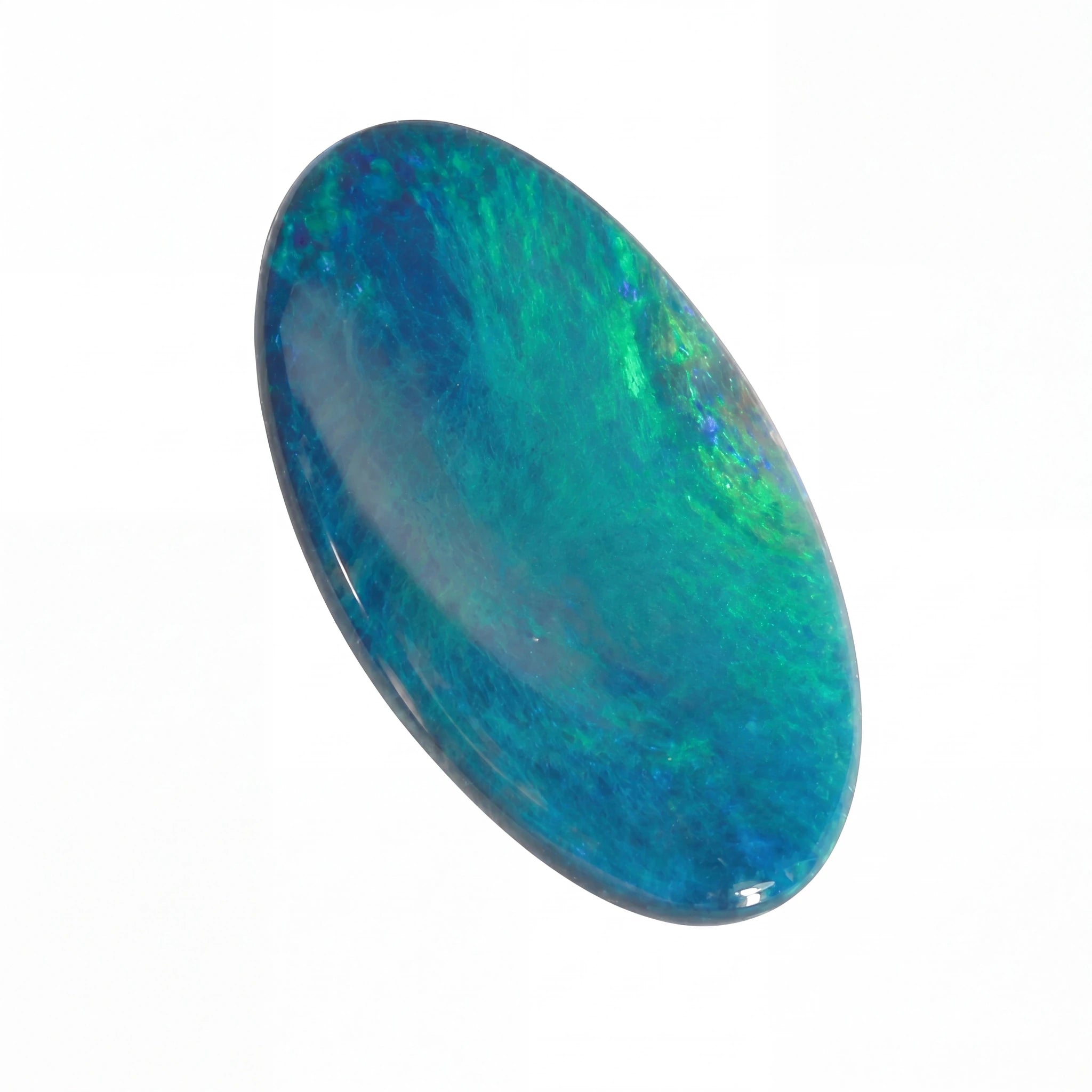 Oval-shaped opal stone on a white background
