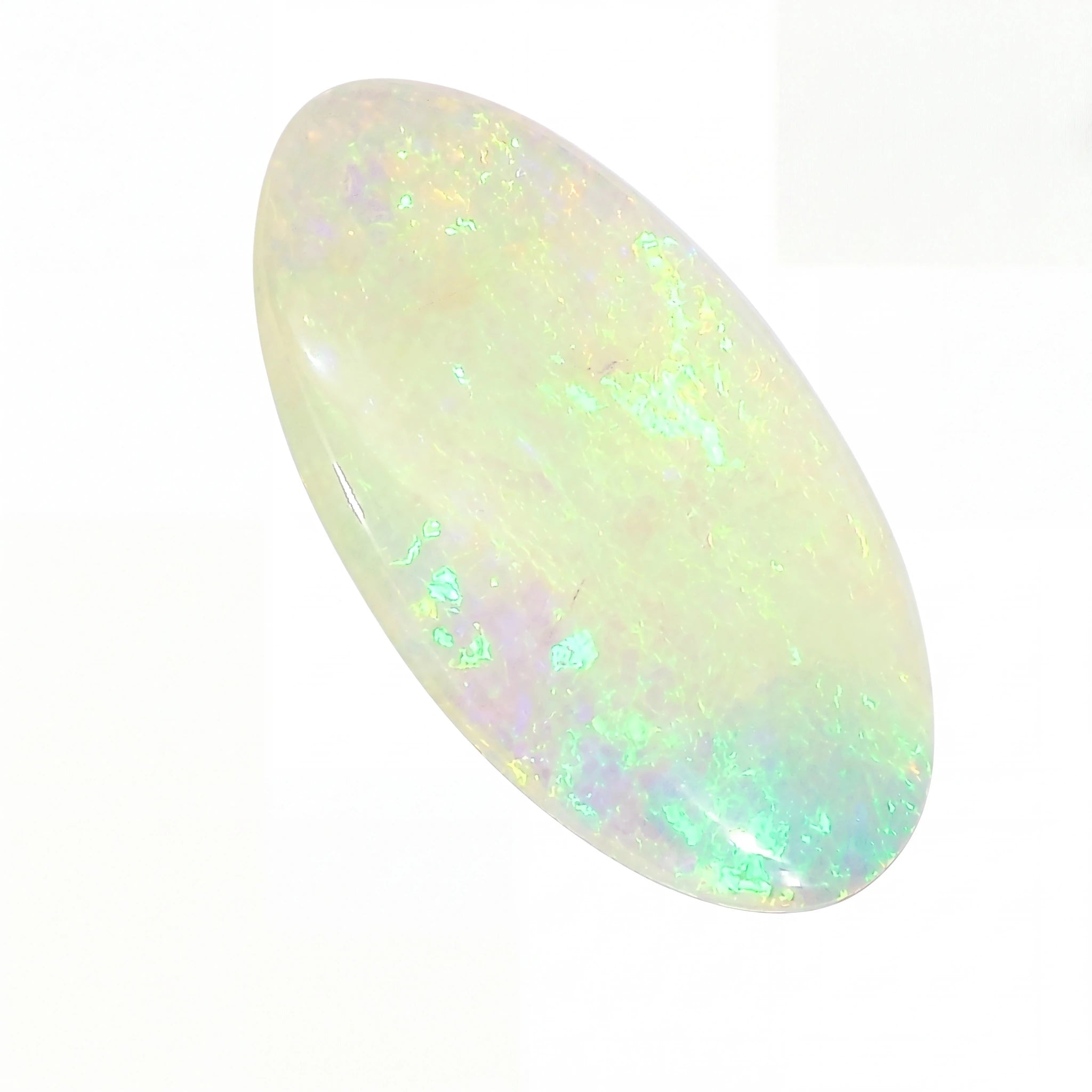 Opal stone with multicolour play on a white background