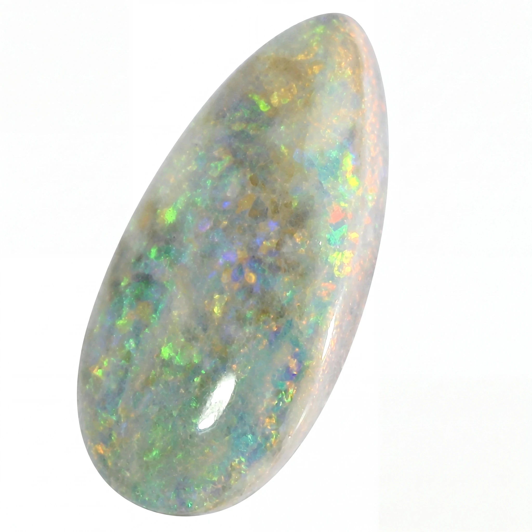 Multicoloured opal stone on a white background