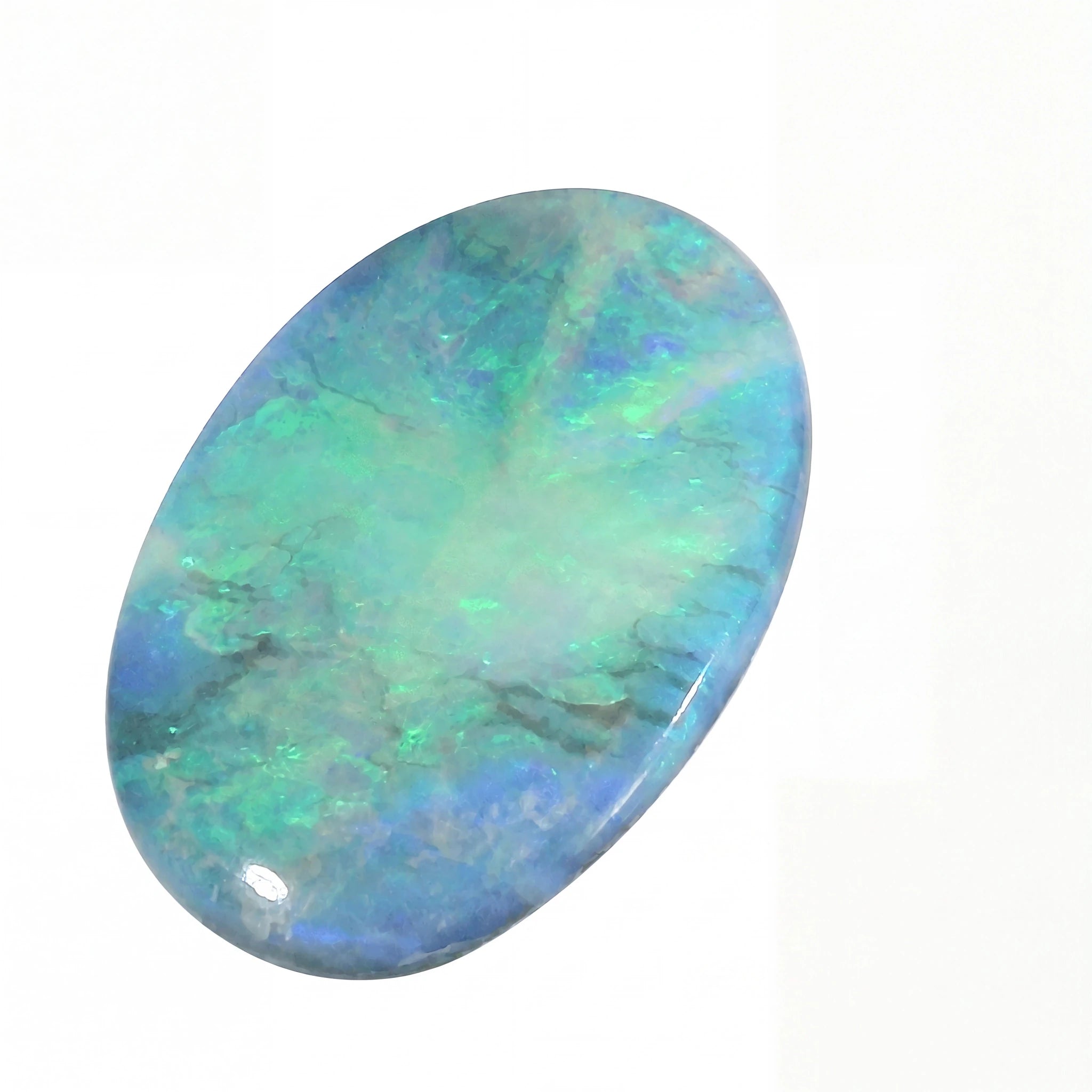 Multicoloured opal stone on a white background