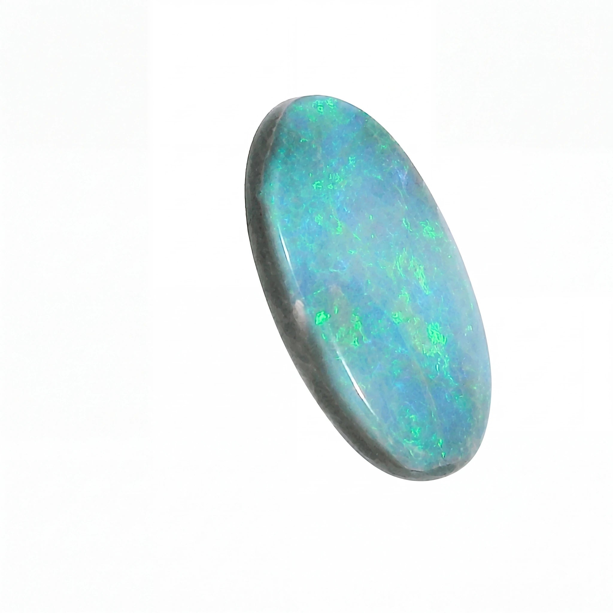 Opal stone with multicolour play on a white background