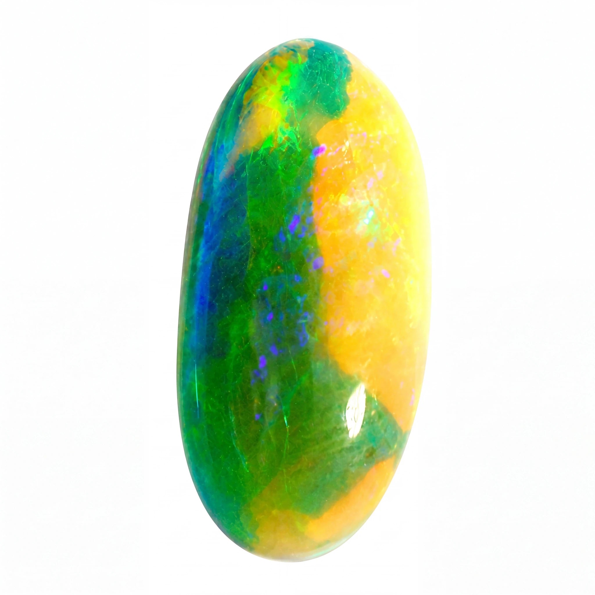 Multicoloured opal stone on a white background