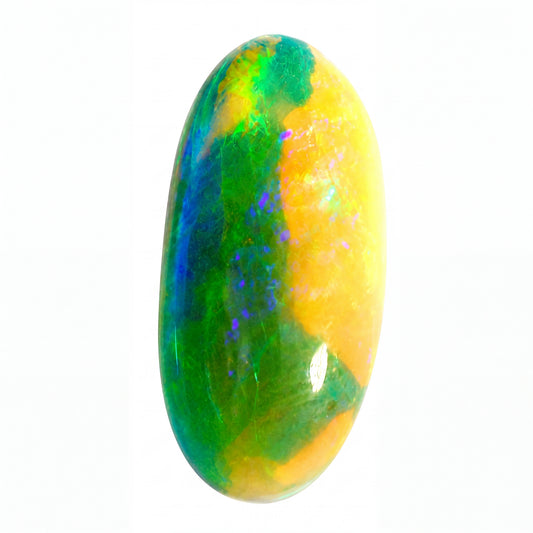 Multicoloured opal stone on a white background