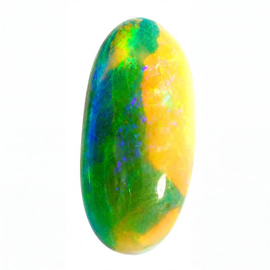 Multicoloured opal stone on a white background
