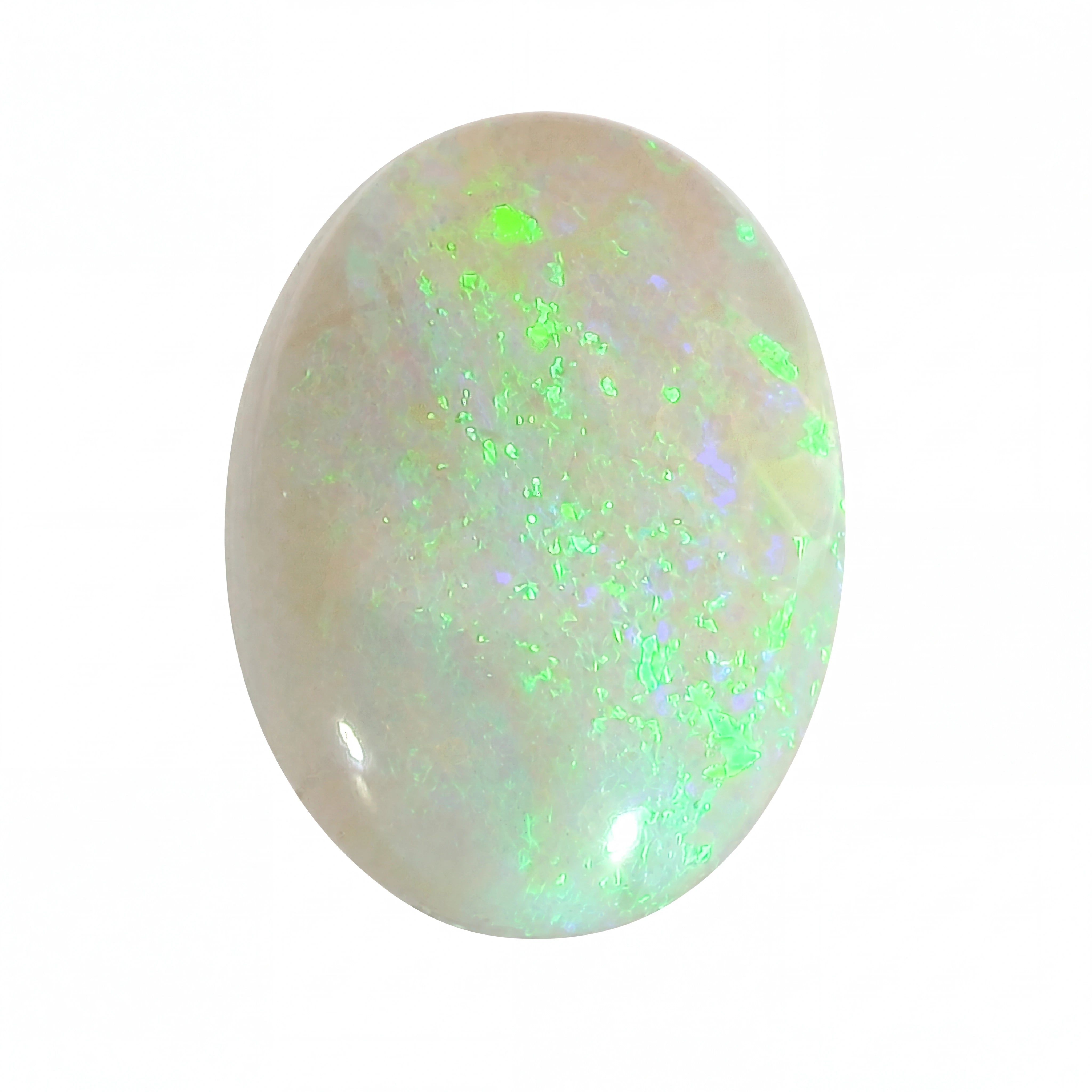 Opal stone with green fluorescence on a white background