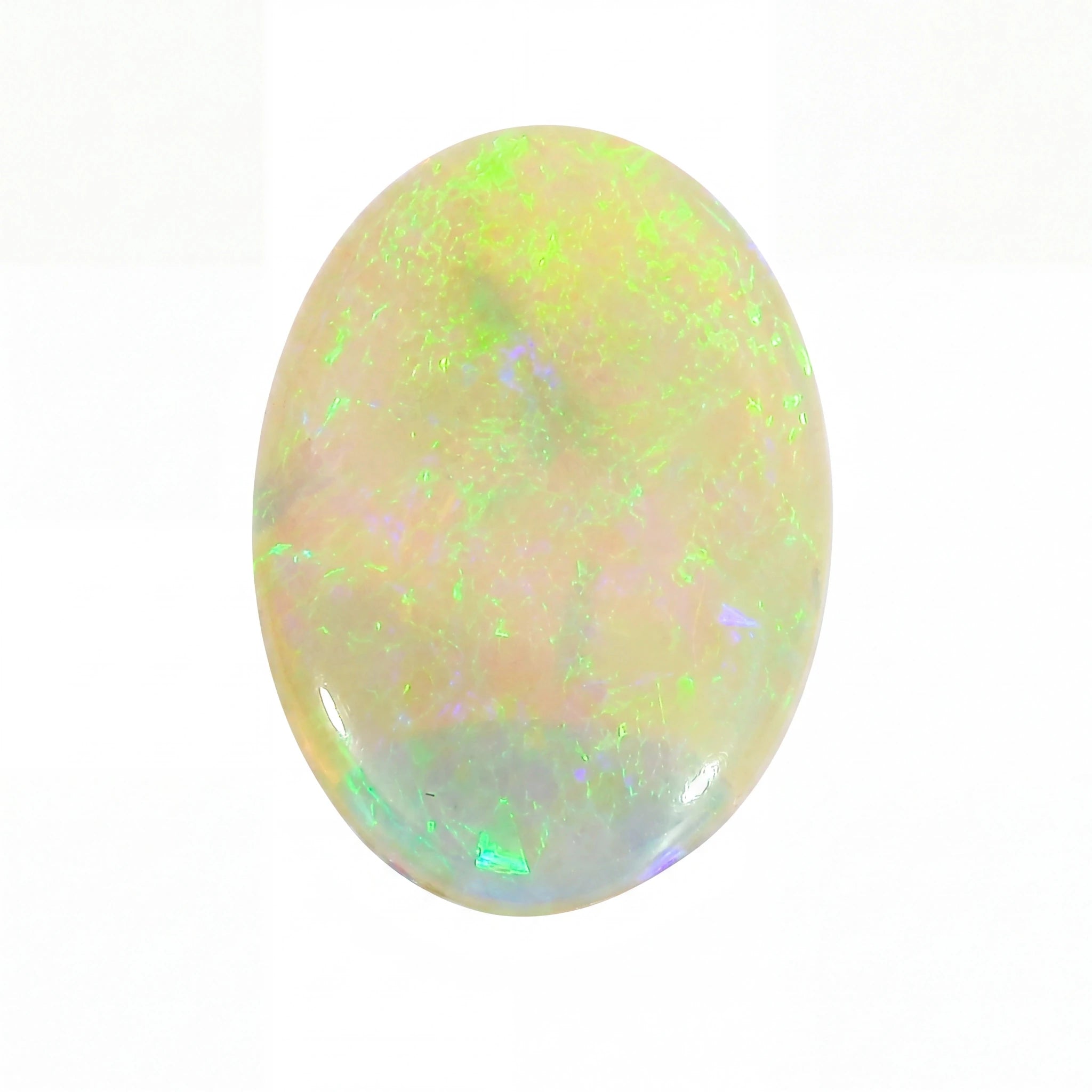 Opal stone with green and white colours on a white background