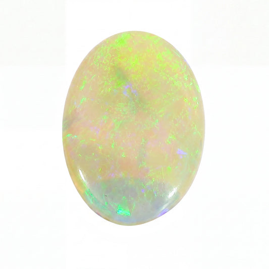 Opal stone with green and white colours on a white background