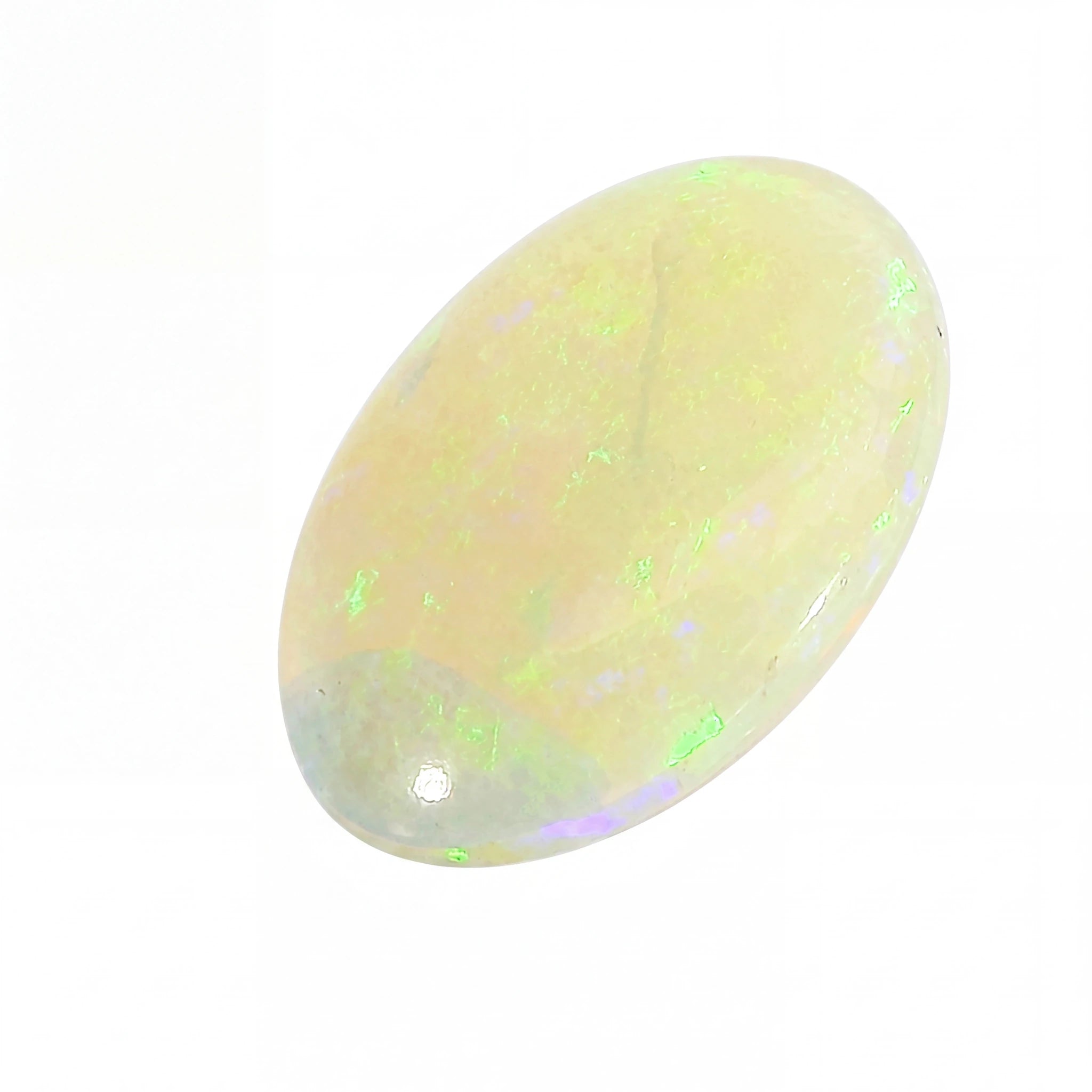 Opal stone with green and white colours on a white background