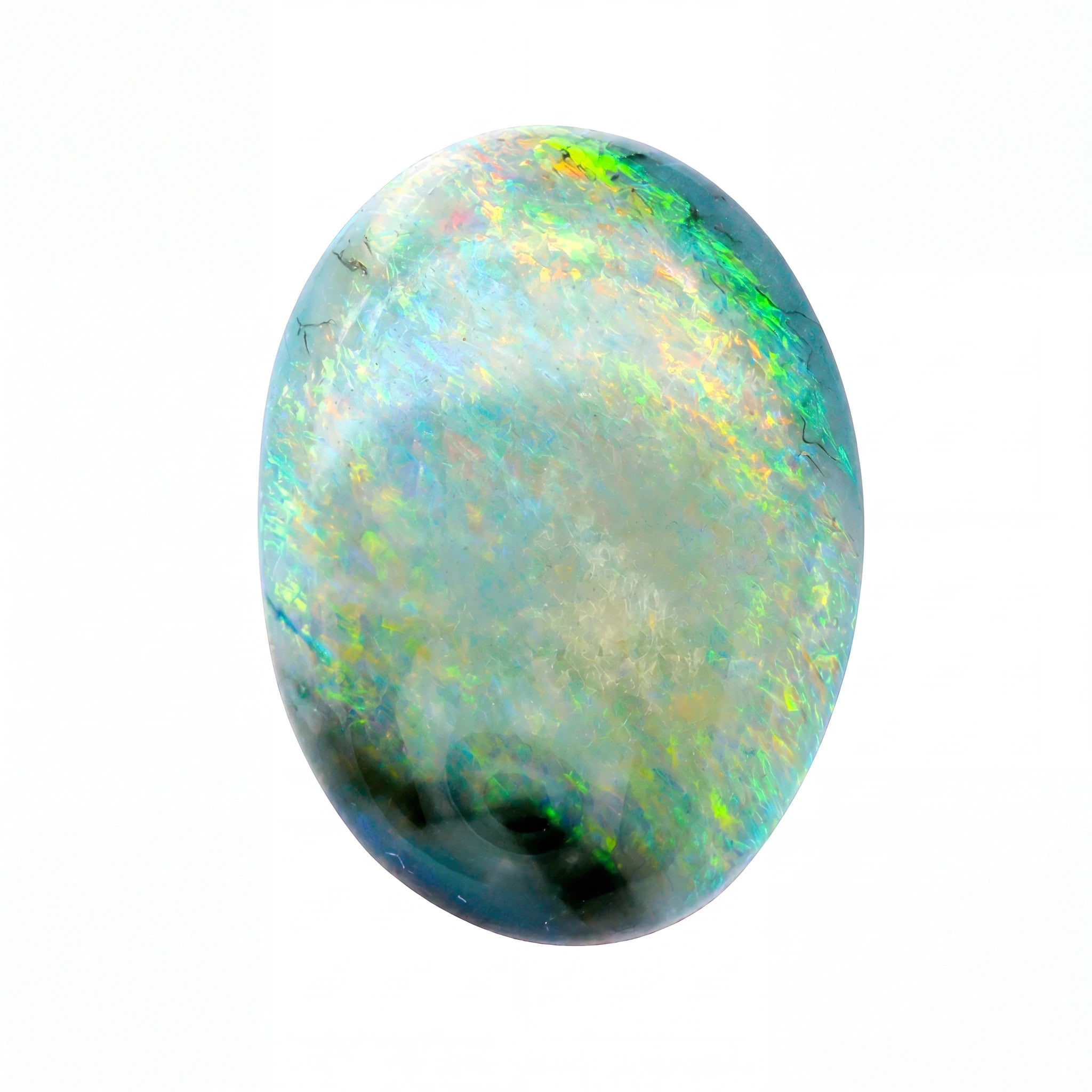Multicoloured opal stone on a white background