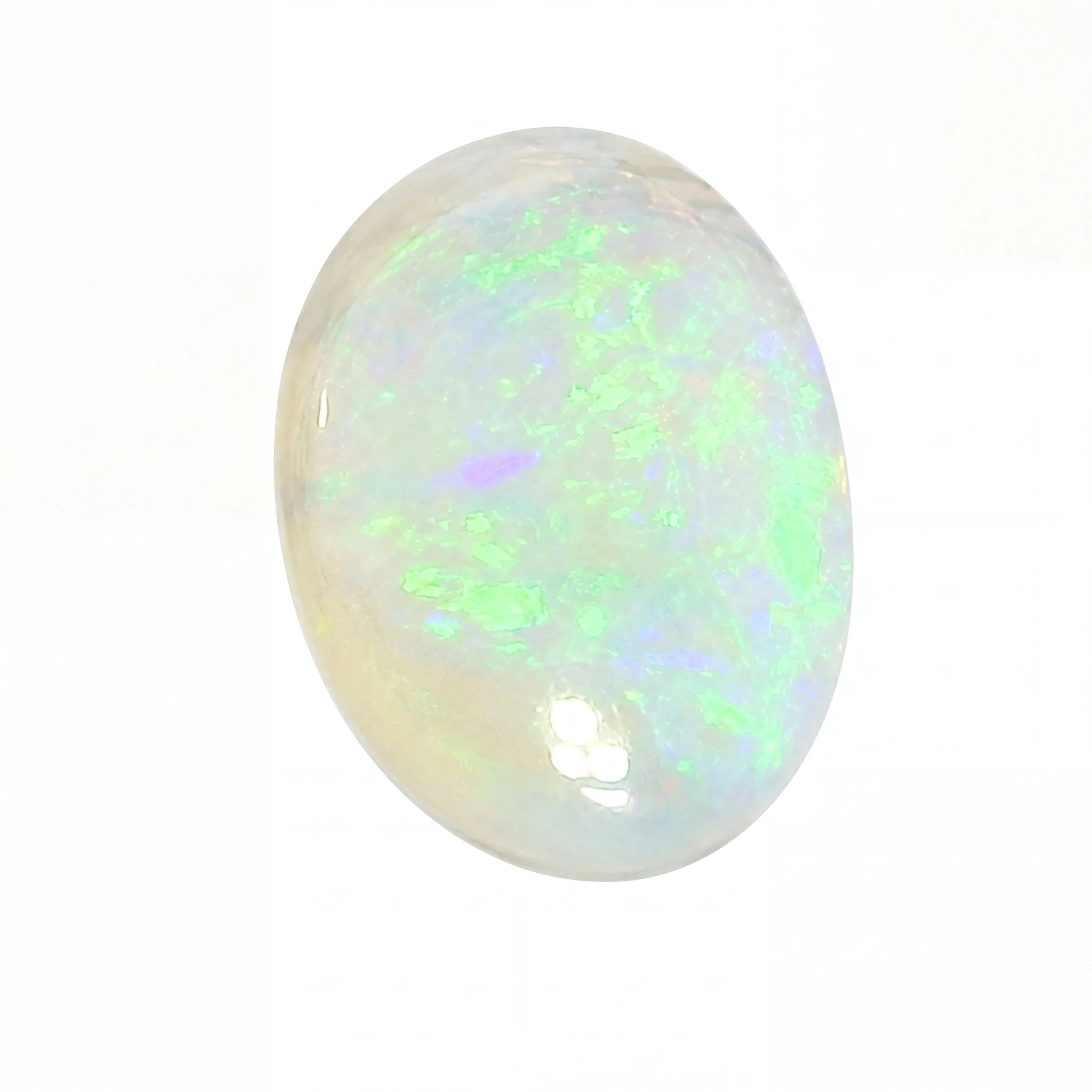 Opal stone with multicoloured play of light on a white background