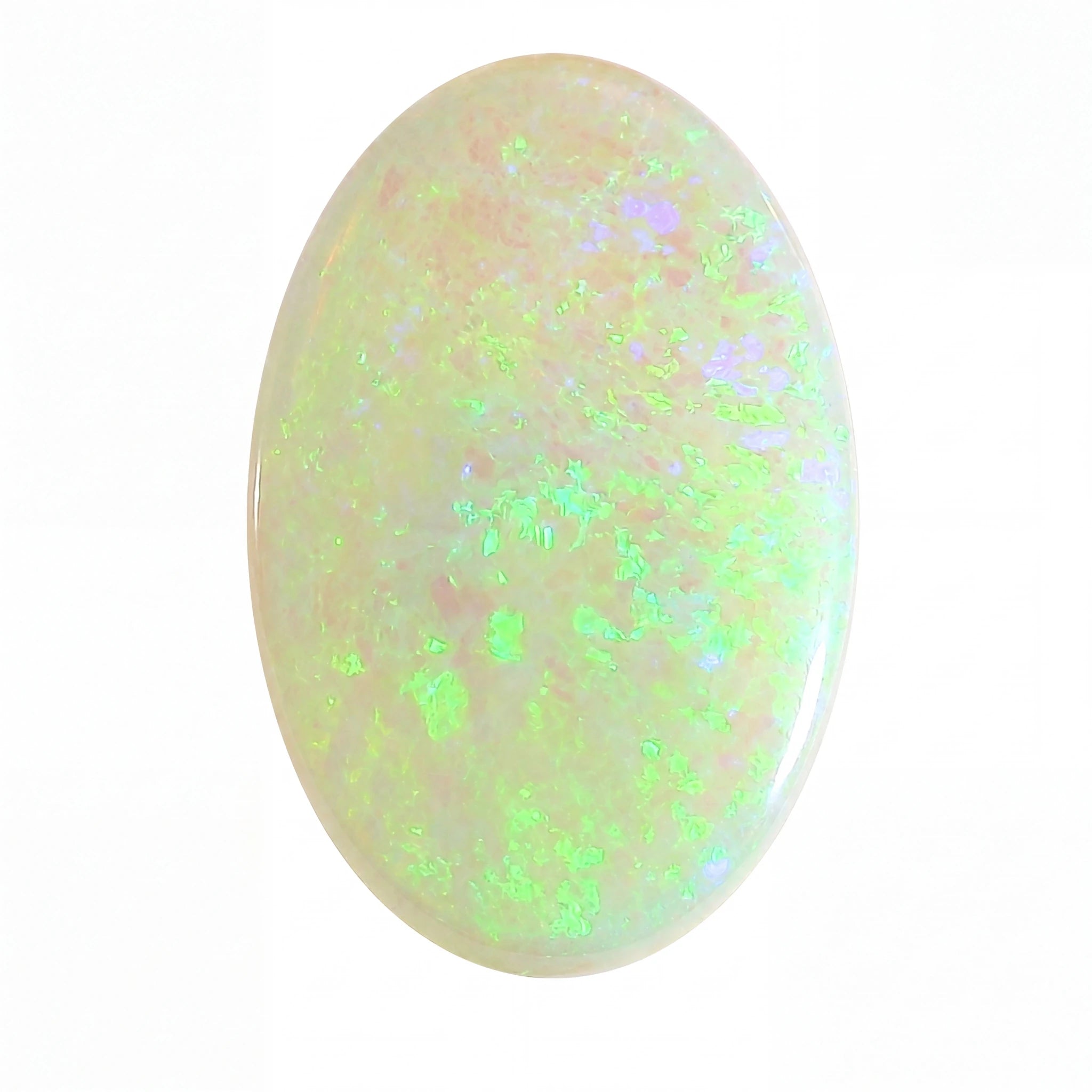 Opal stone with green and white colours on a white background