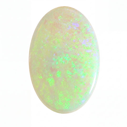 Opal stone with green and white colours on a white background