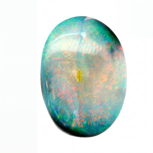 Multicoloured opal stone on a white background