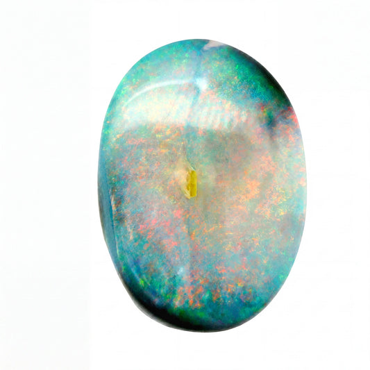 Multicoloured opal stone on a white background
