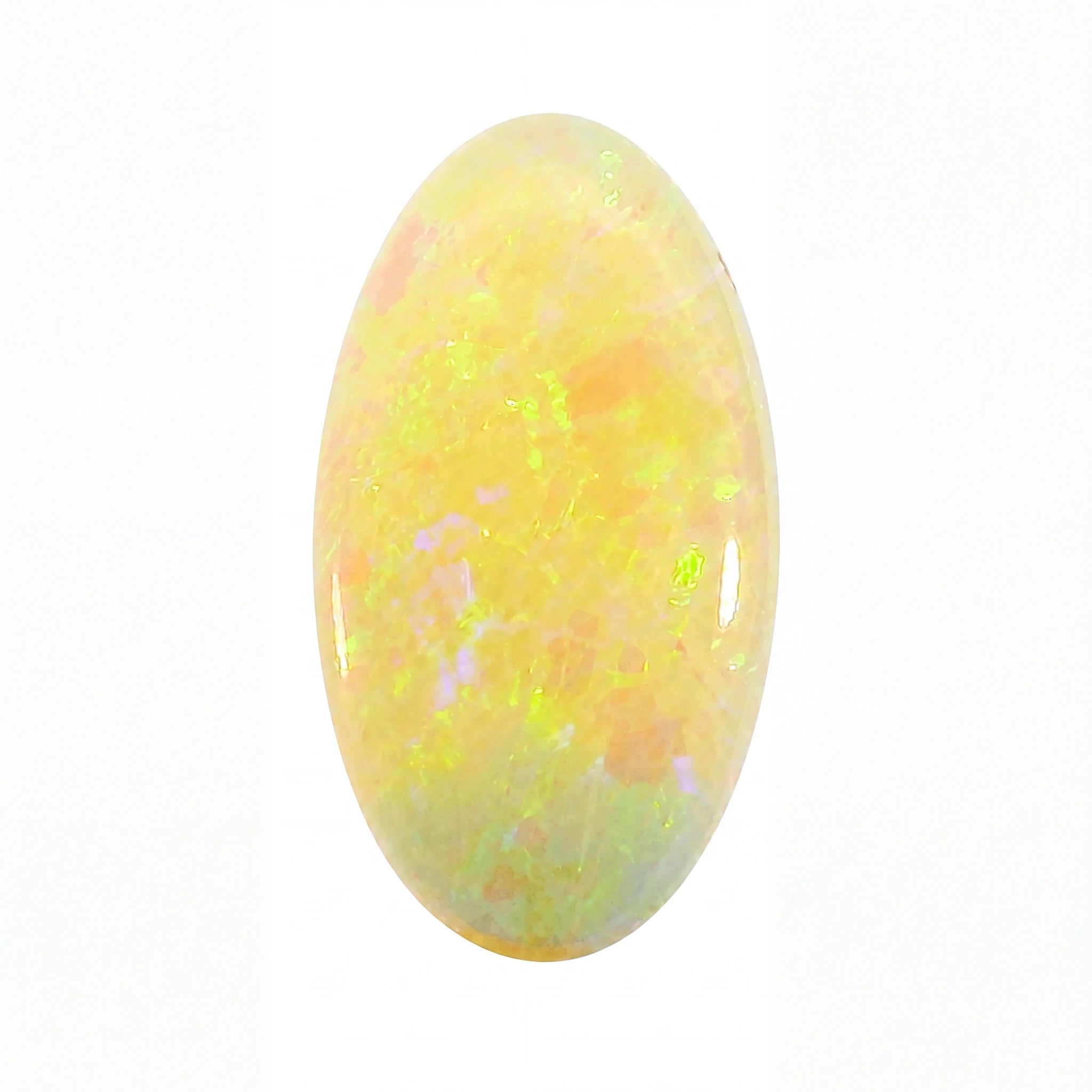 Opal stone with multicoloured patterns on a white background