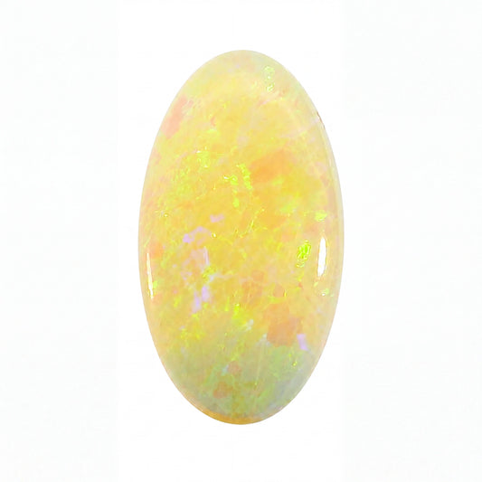 Opal stone with multicoloured patterns on a white background