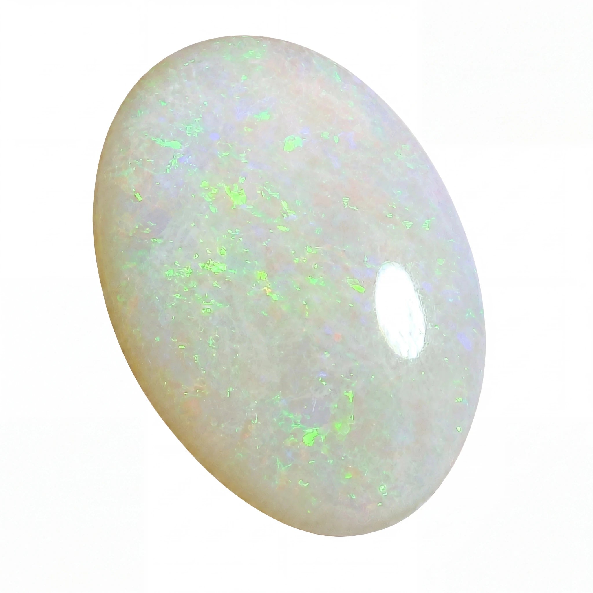 Opal stone with green and white colours on a white background