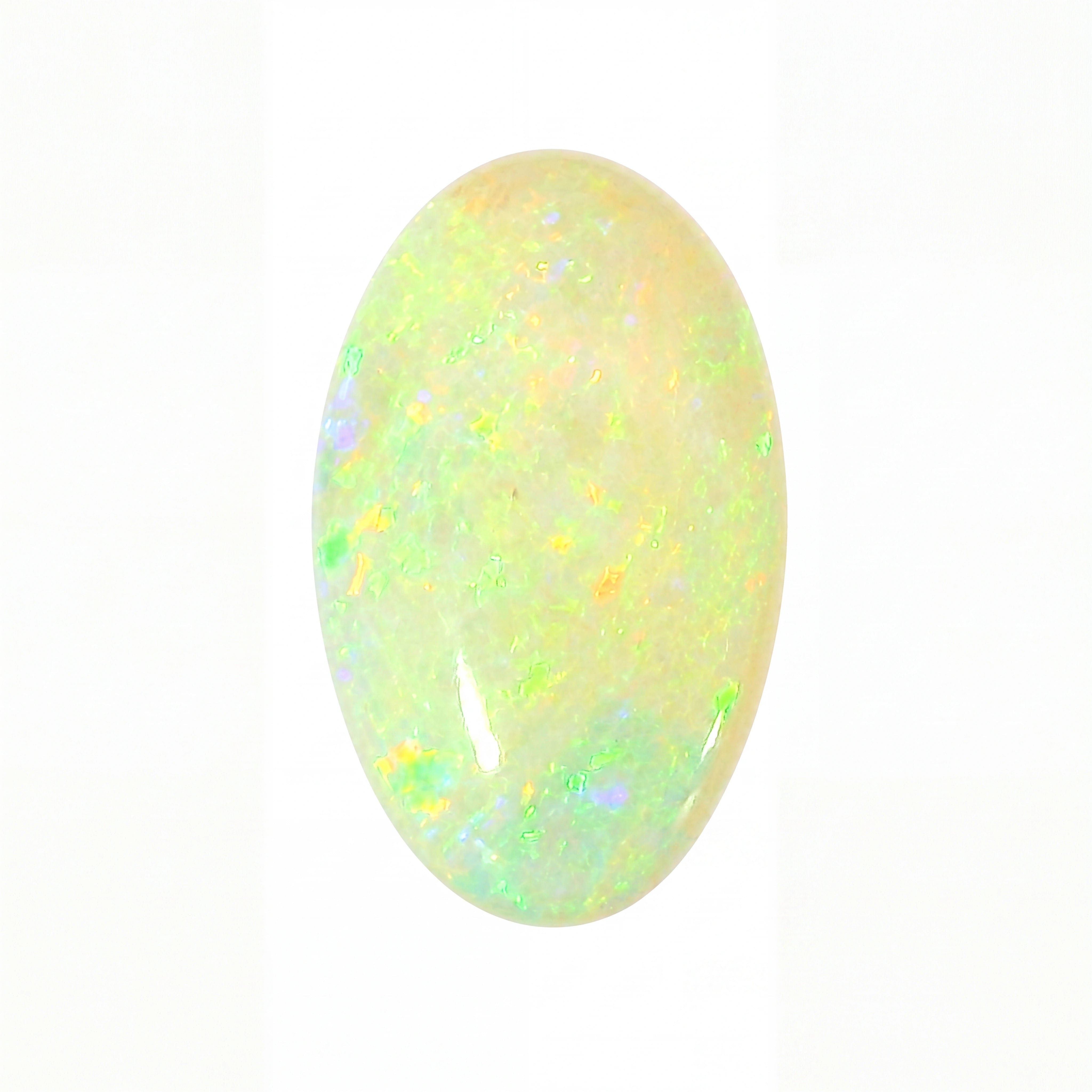 Opal stone with multicolour fluorescence on a white background