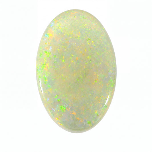 Opal stone with speckled pattern on a white background