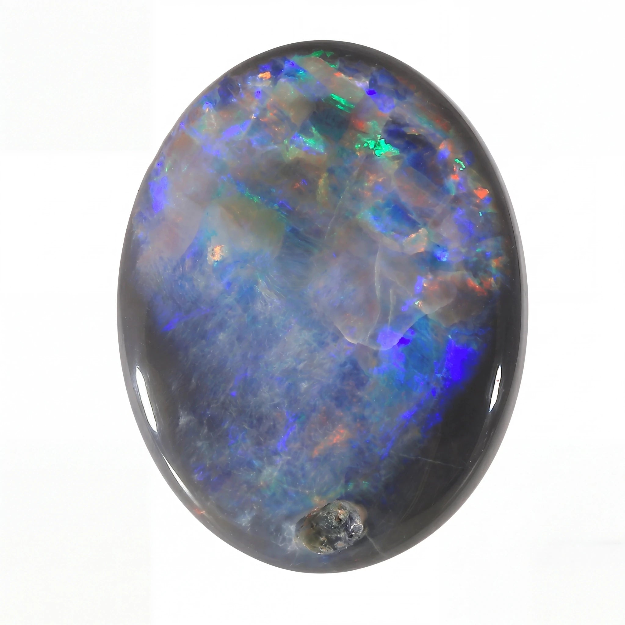 Multicoloured opal stone on a white background