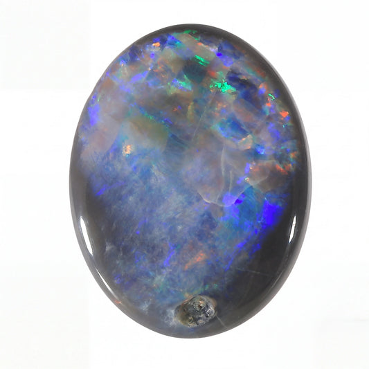 Multicoloured opal stone on a white background