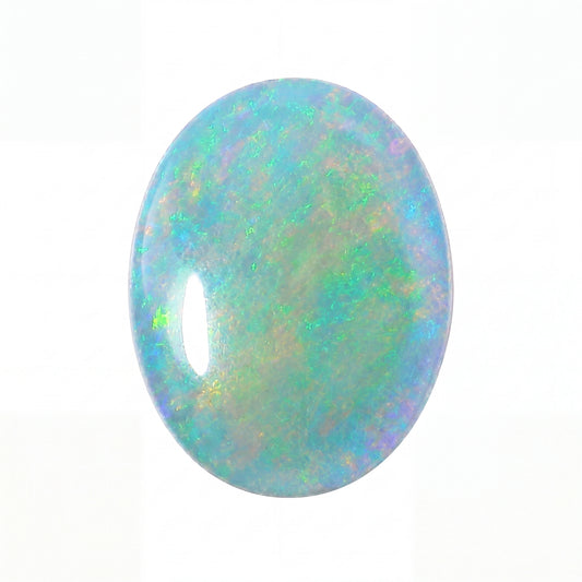 Multicoloured opal stone on a white background