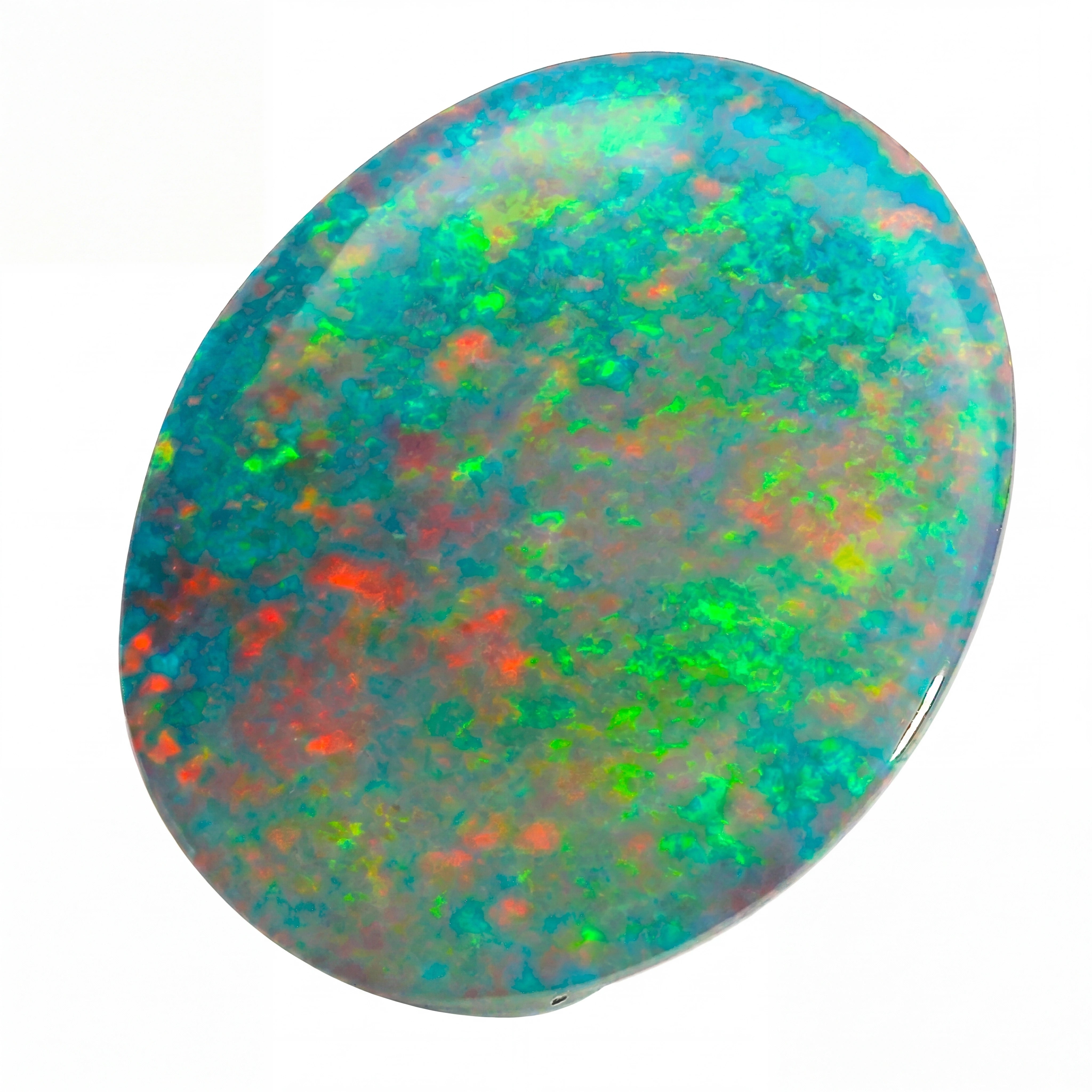 Multicoloured opal stone on a white background