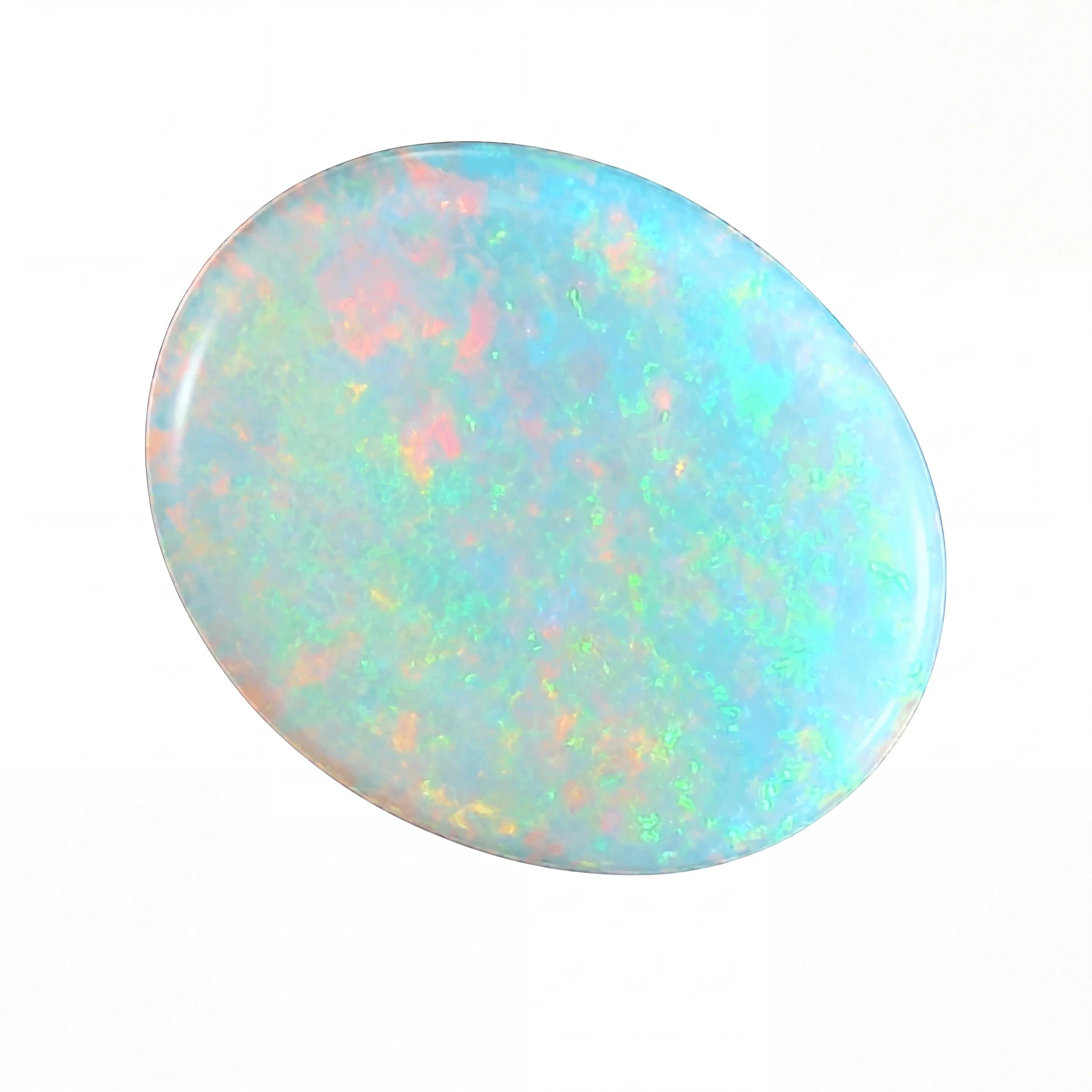 Multicoloured opal stone on a white background
