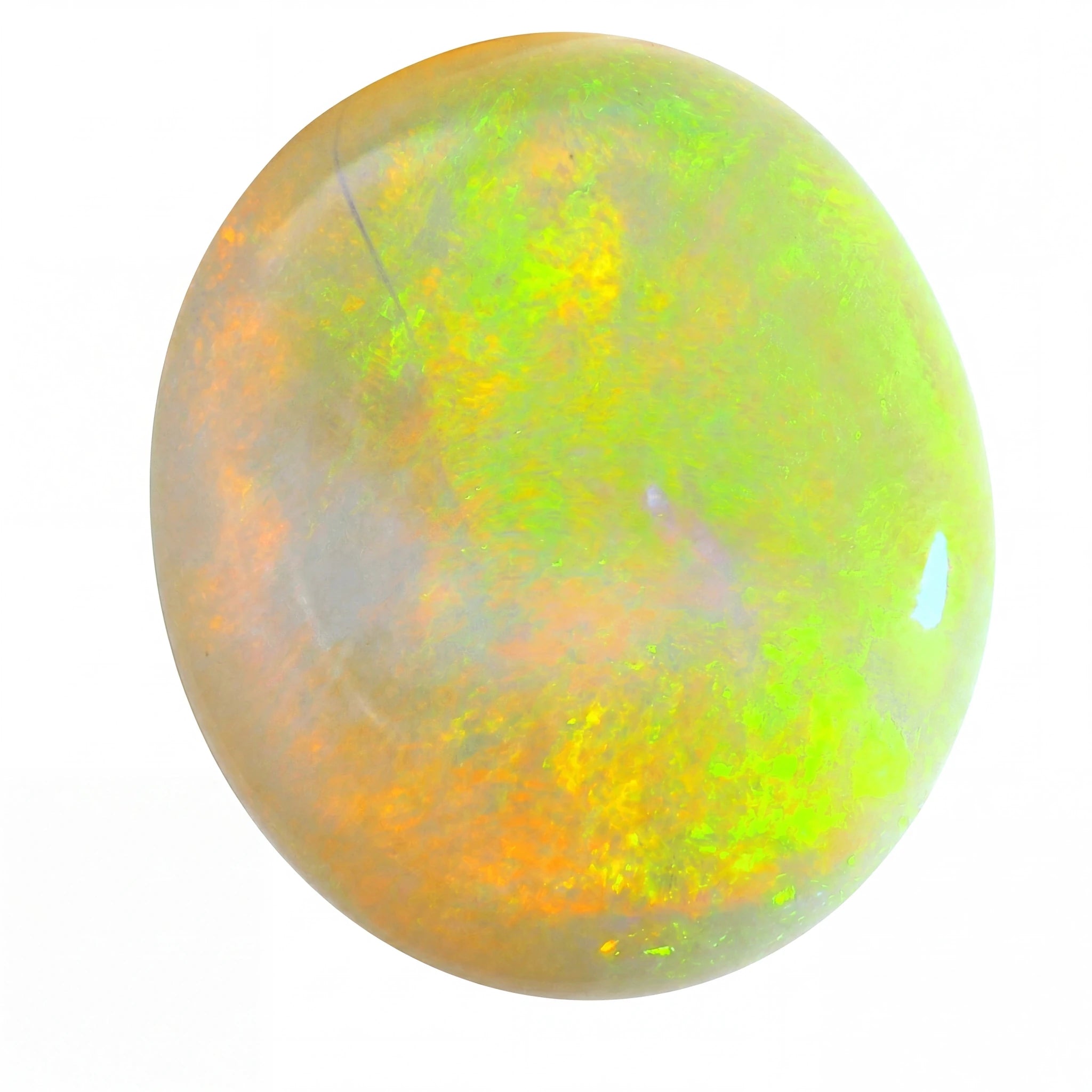 Multicoloured opal stone on a white background