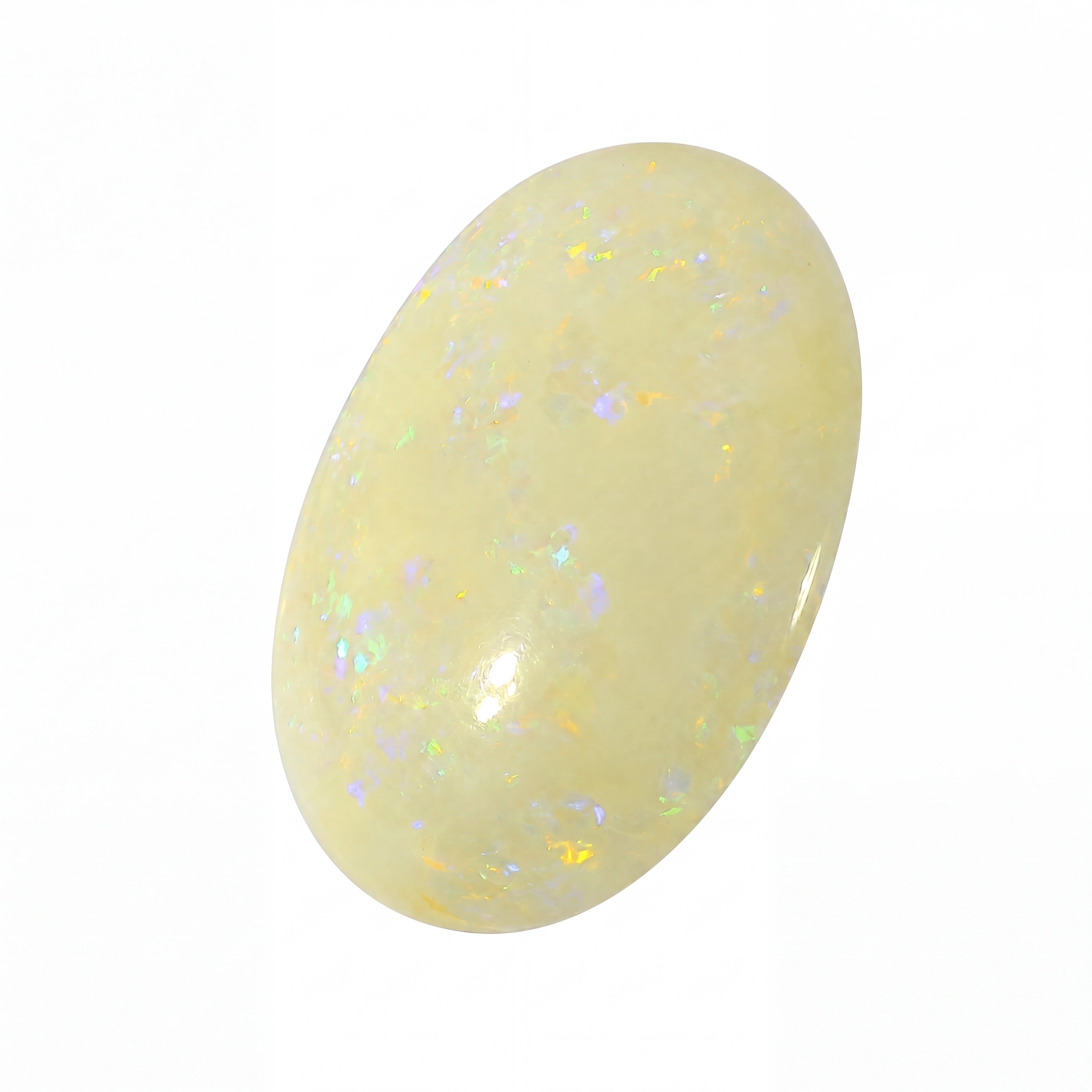 Opal stone with speckled pattern on a white background