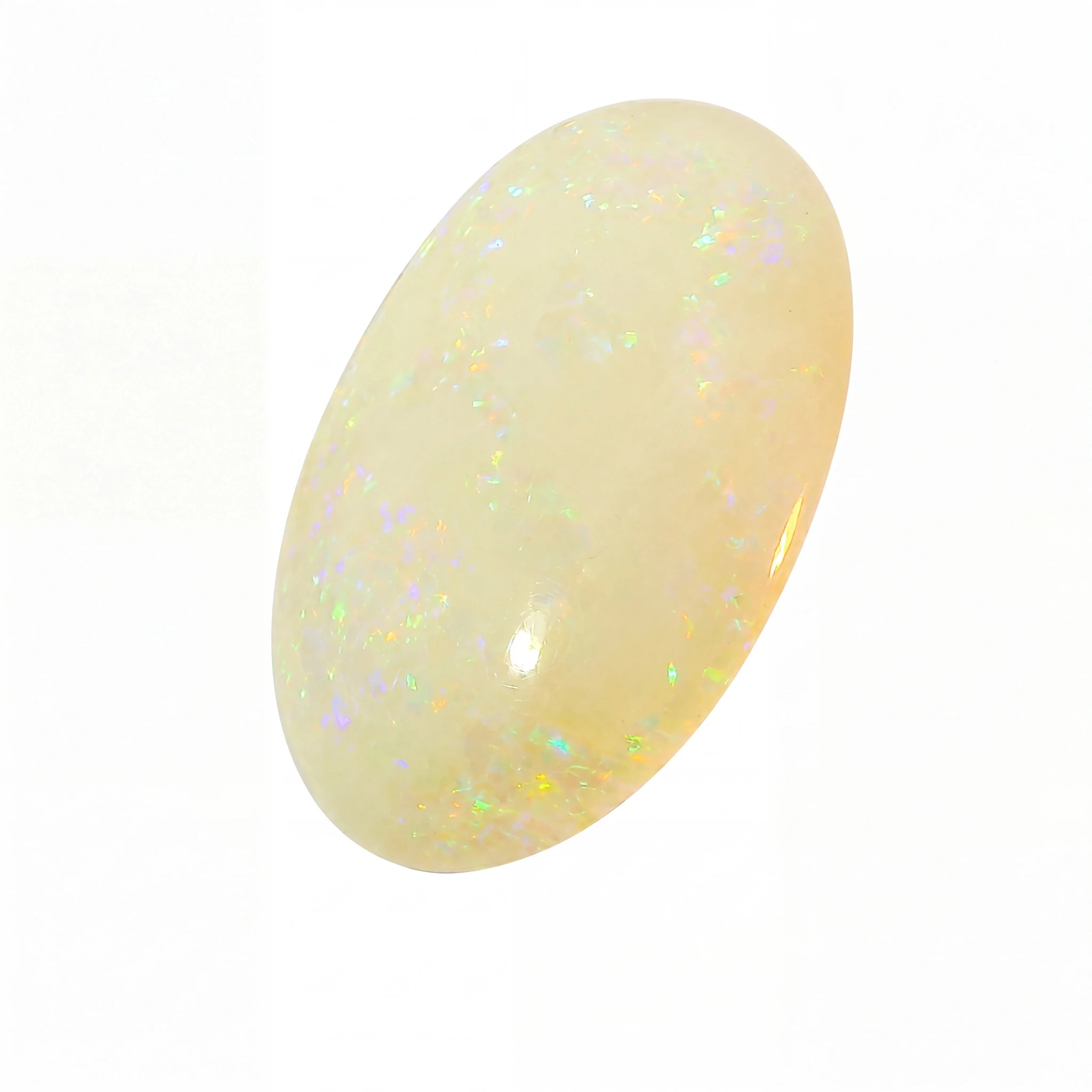 Opal stone with a glossy finish on a white background