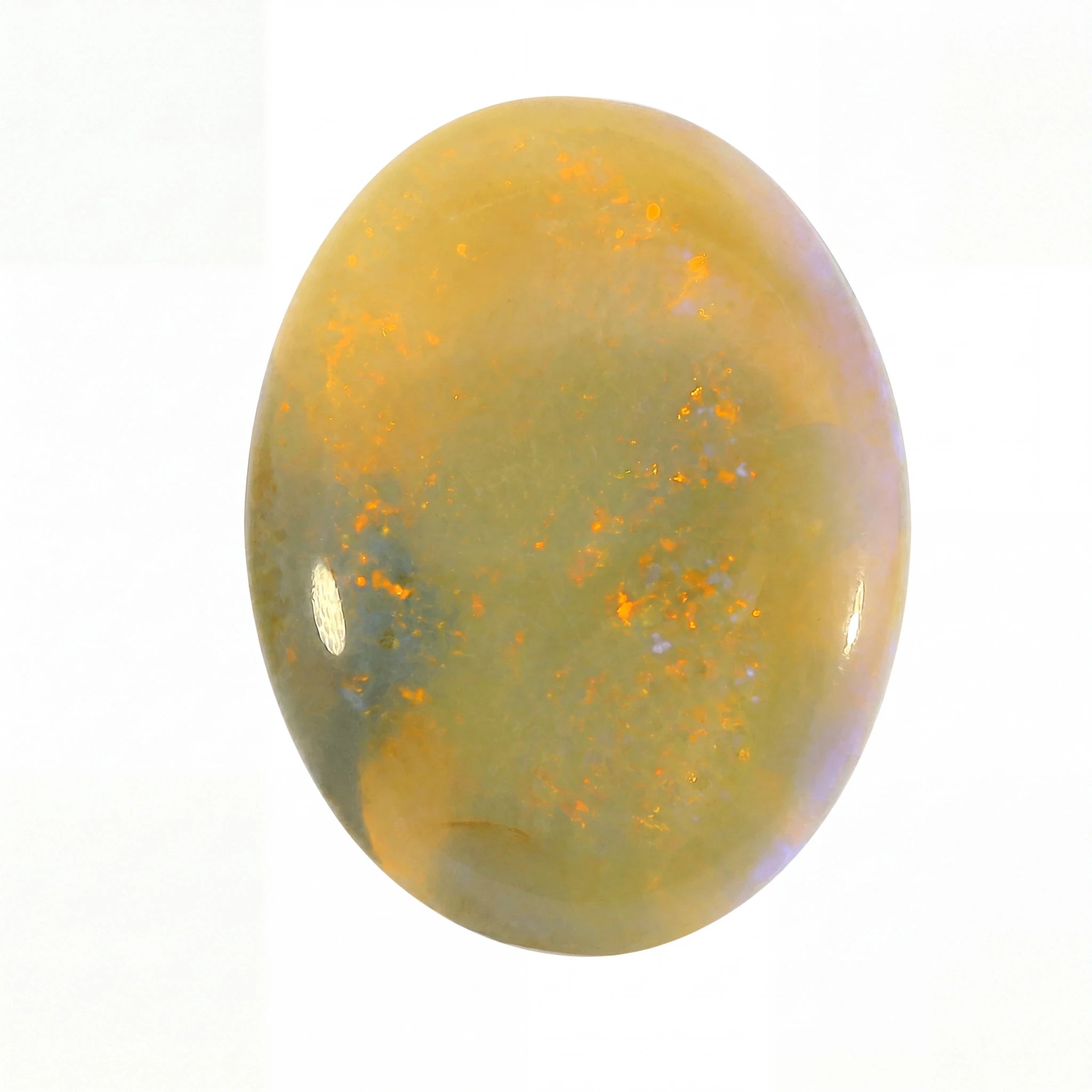 Opal stone with speckled pattern on a white background