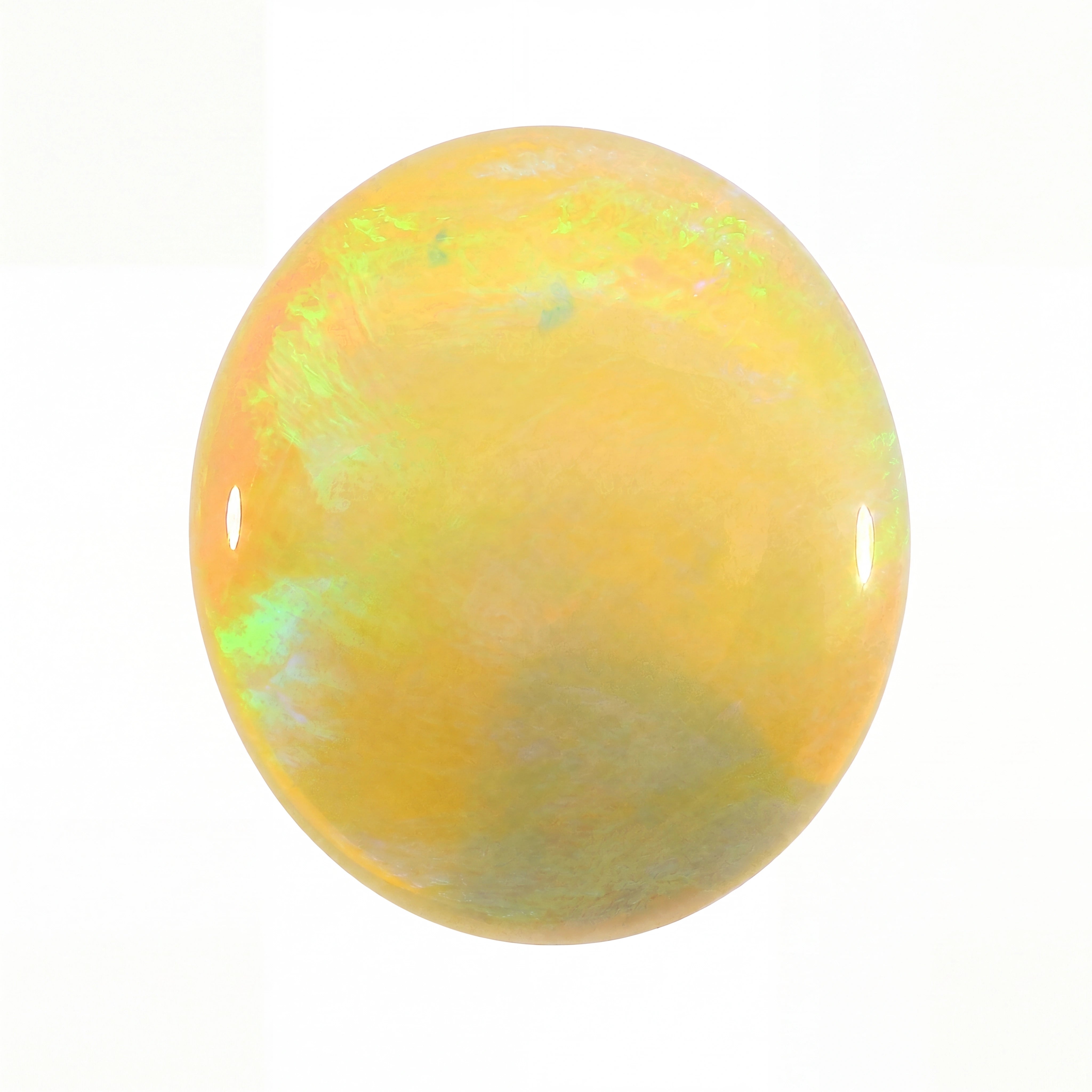 Opal stone with multicolour play of light on a white background