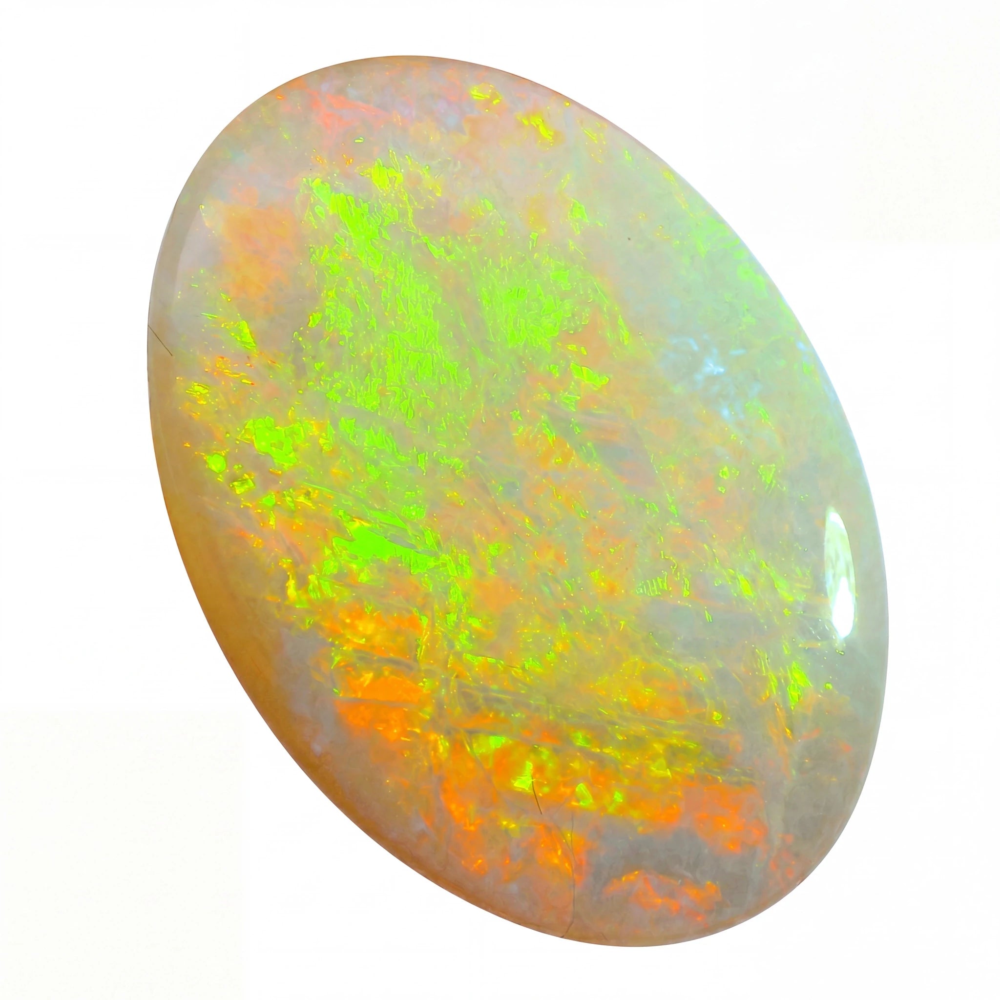 Colourful opal stone on a white background