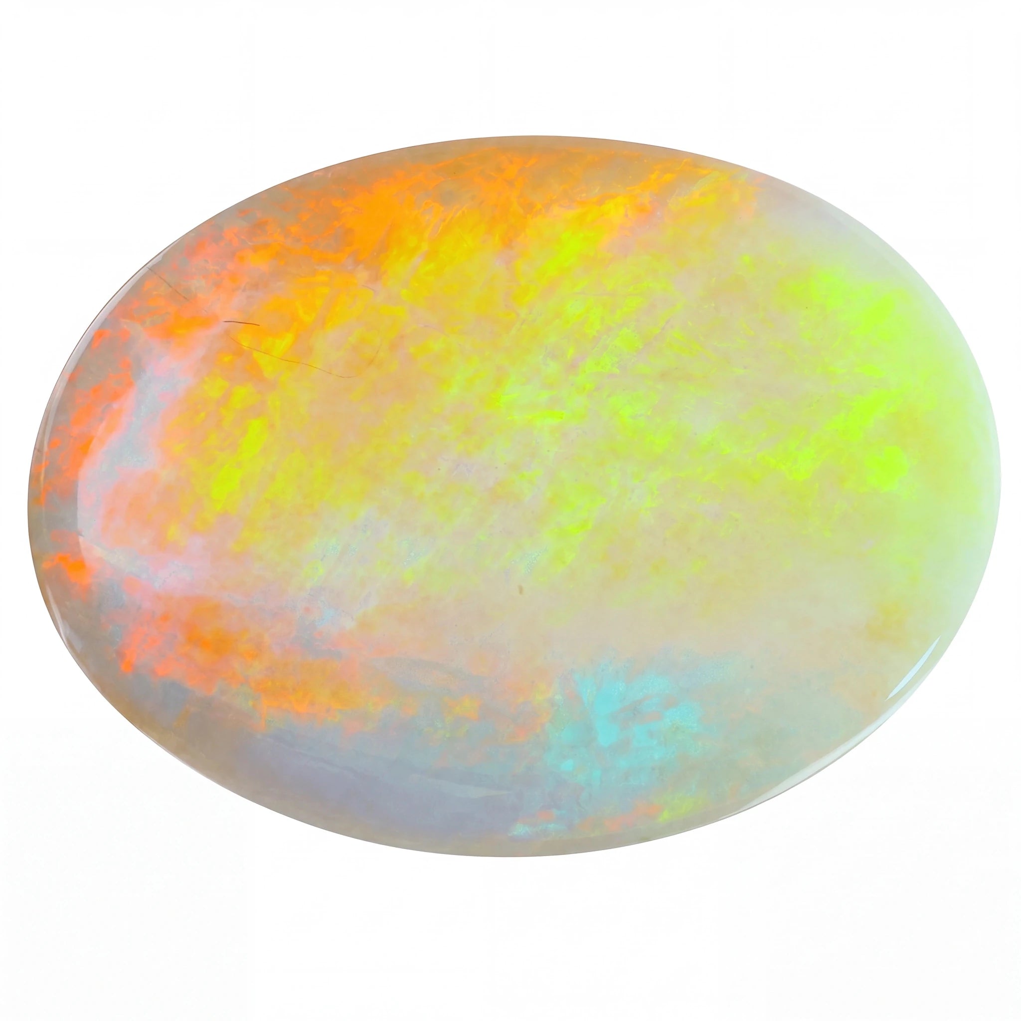 Multicoloured opal stone on a white background