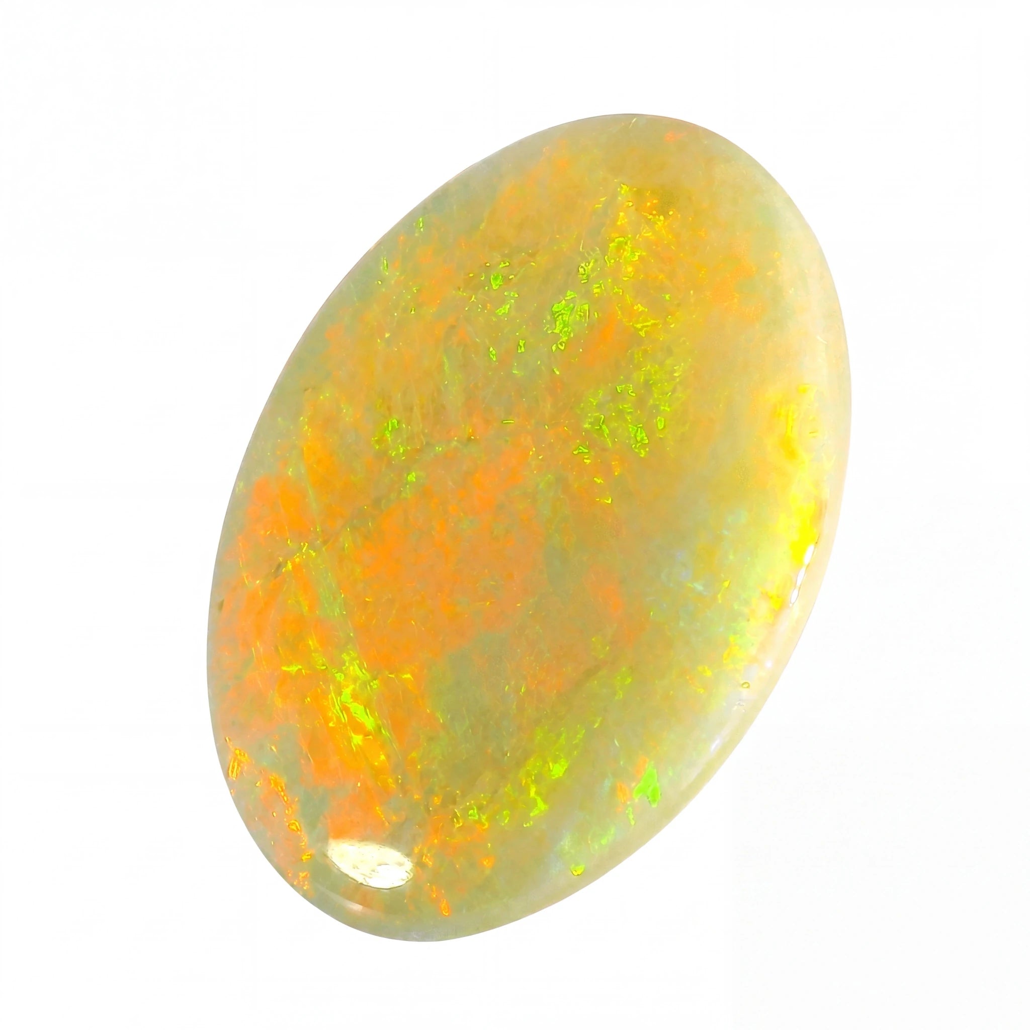 Opal stone with vibrant colors on a white background