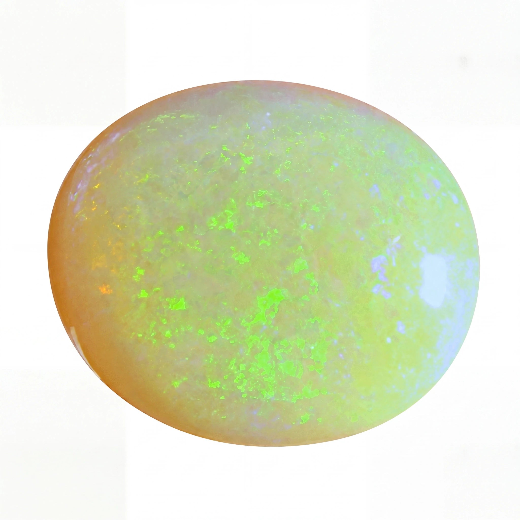 Opal stone with green fluorescence on a white background
