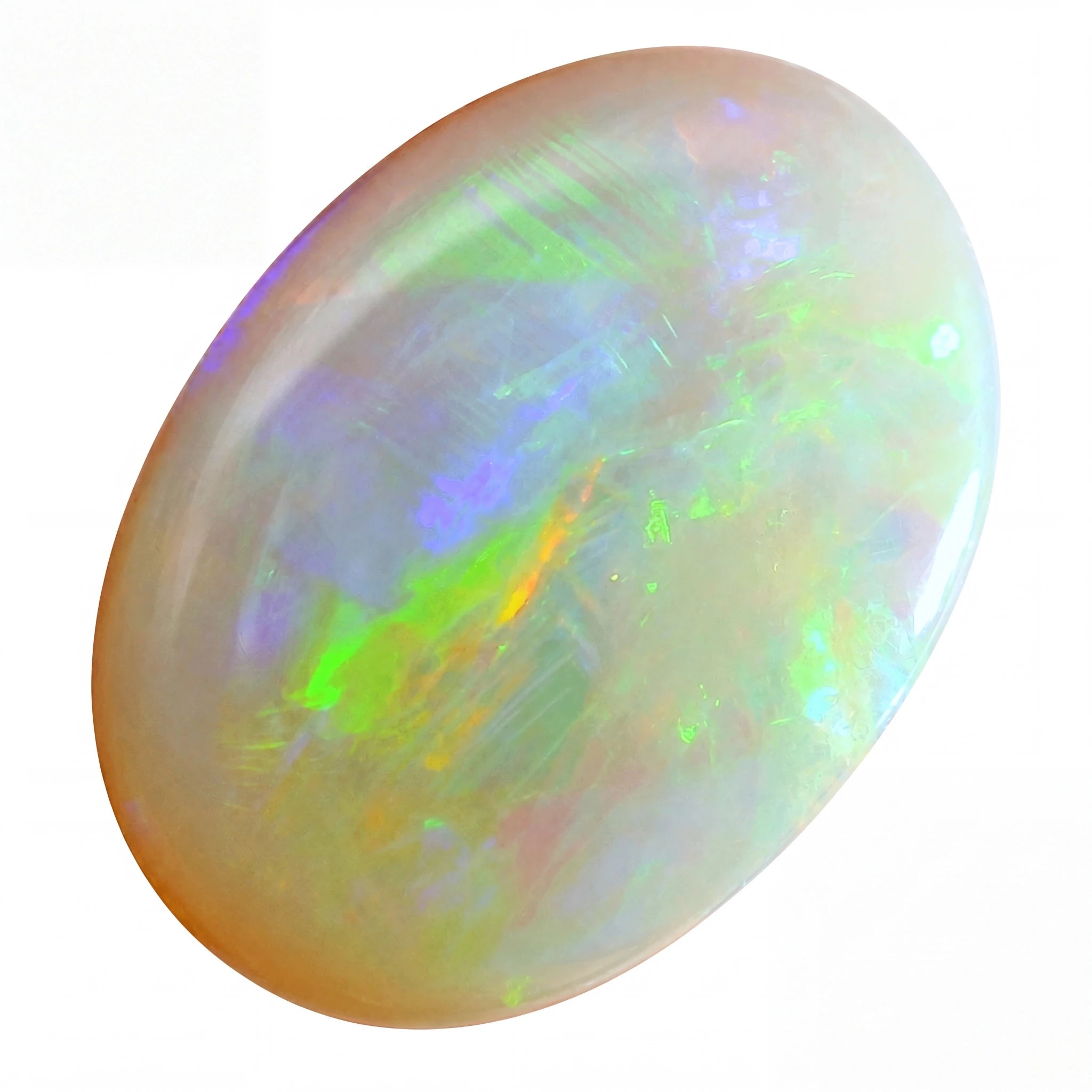 Multicoloured opal stone on a white background