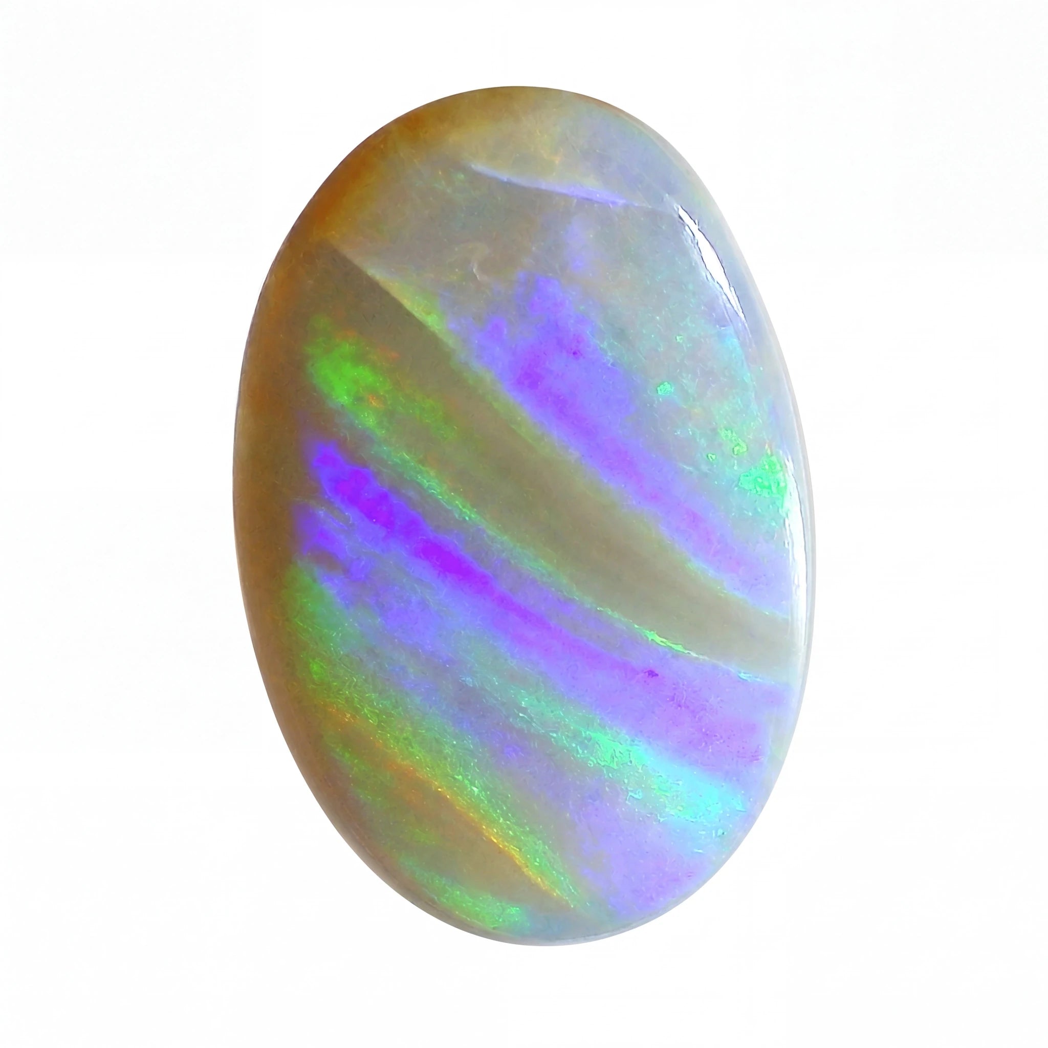 Multicoloured opal stone on a white background