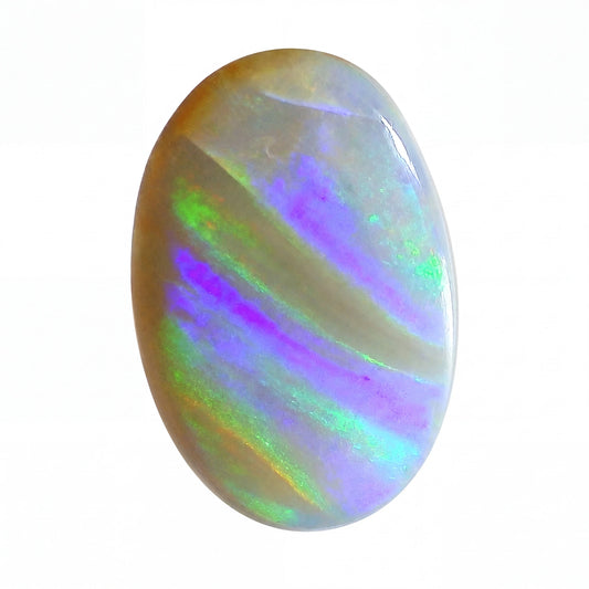 Multicoloured opal stone on a white background