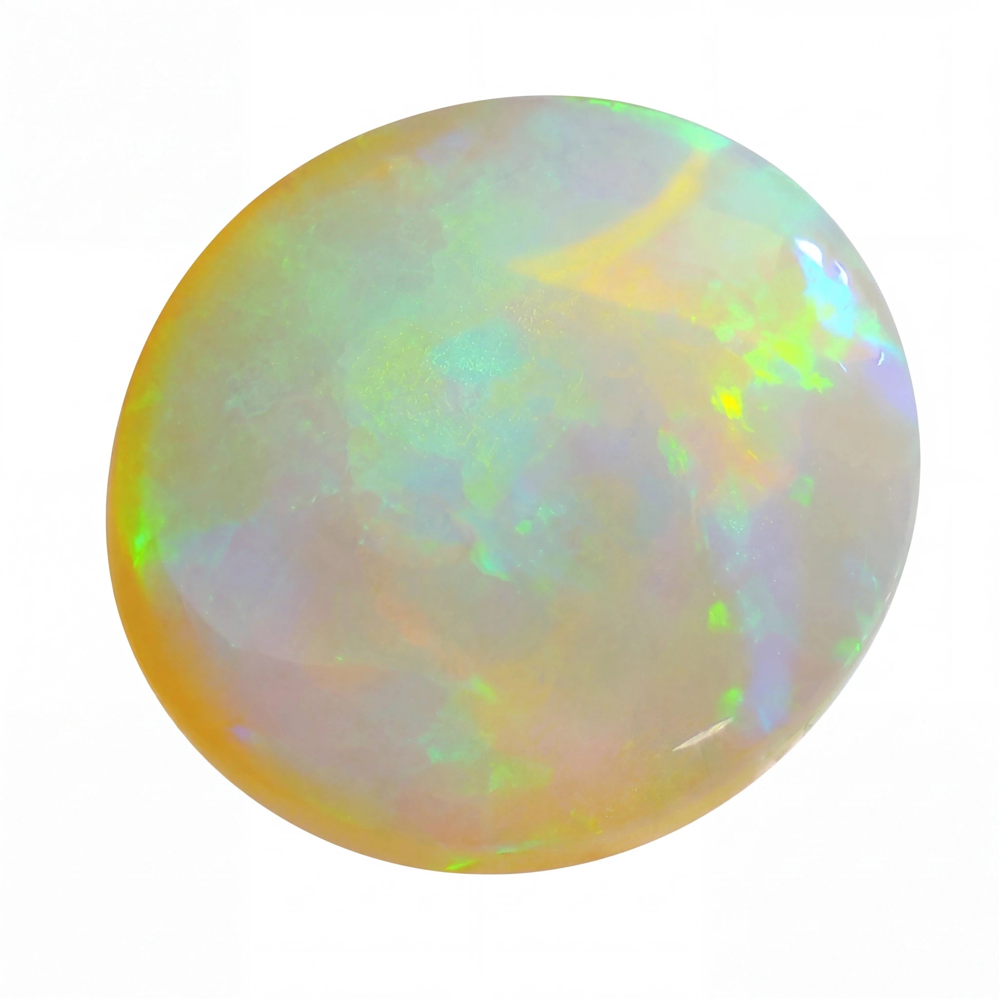 Multicoloured opal stone on a white background