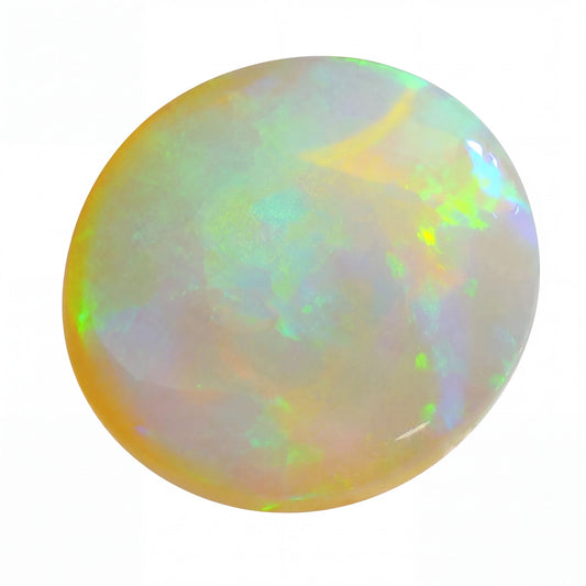 Multicoloured opal stone on a white background